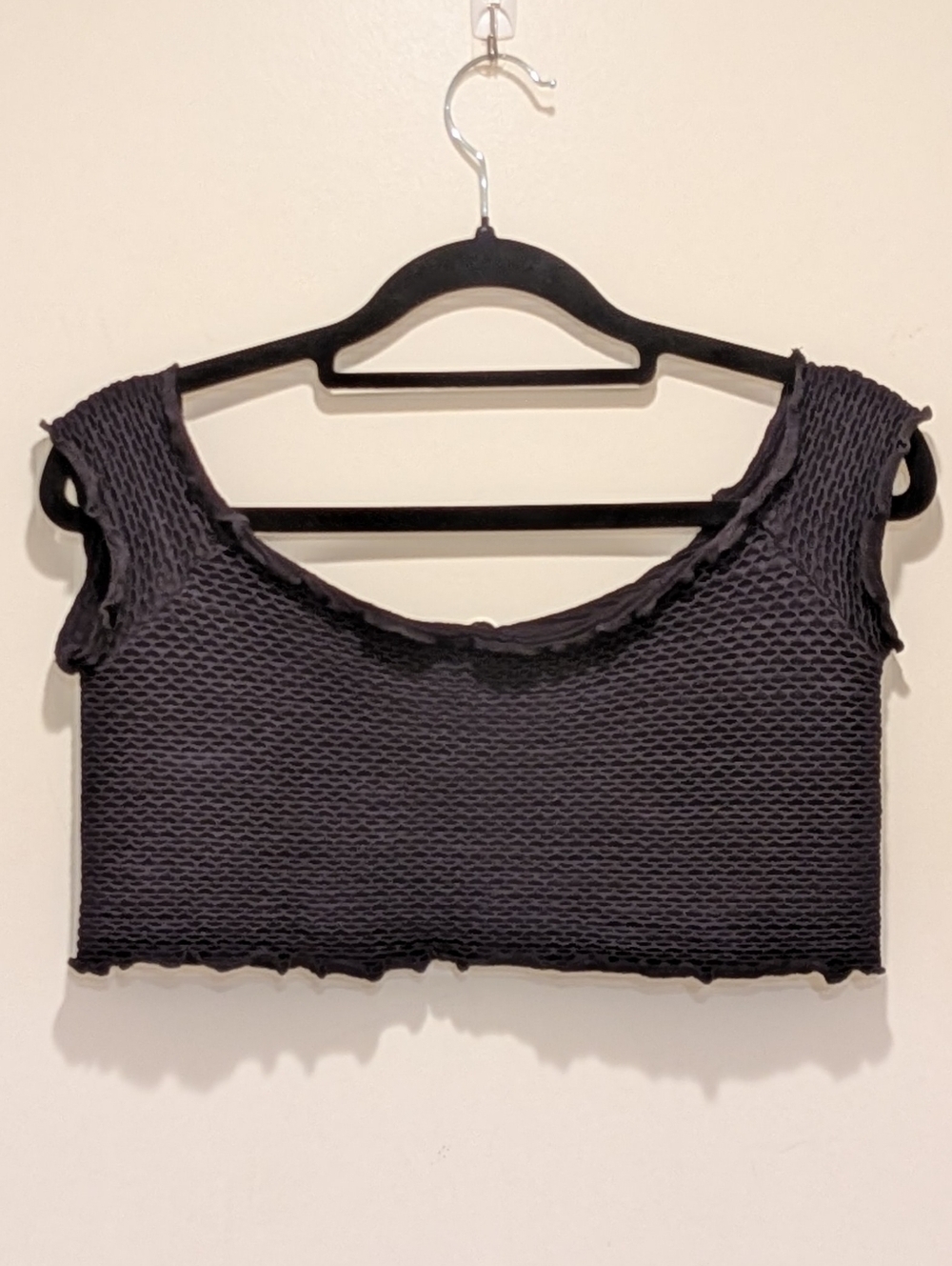 GUC Intimately by Free People M/L Black Smocked Nylon Ruffle Trim Bralette